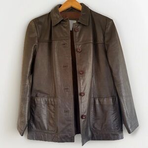 Vintage 90’s Y2K NINE WEST Brown Genuine Leather Jacket Coat Women EUC Classic